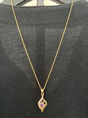 Vintage 14k gold-filled chain with purple gemstone pendant with sparkling accent